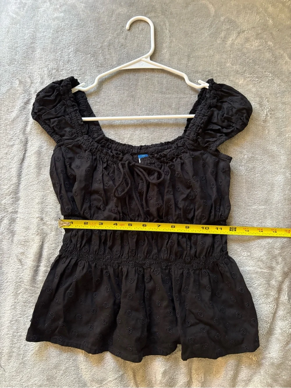 Old Navy Black Smocked Peplum Blouse with Puff Sleeves